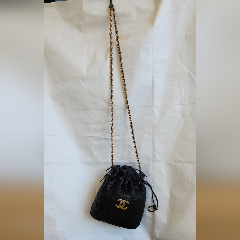 Black Quilted Crossbody Bag with Gold Chain - Picture 4 of 10